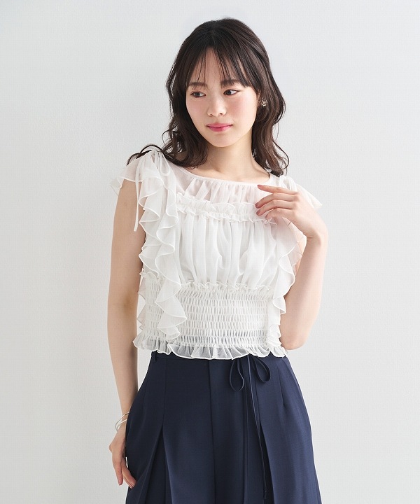 lilian carrat シャーリングフリルトップス 再入荷】LILLIAN CARAT リリアンカラット シャーリングフリルトップス