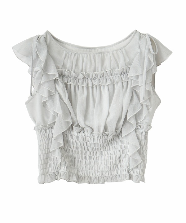 再入荷】LILLIAN CARAT リリアンカラット シャーリングフリルトップス