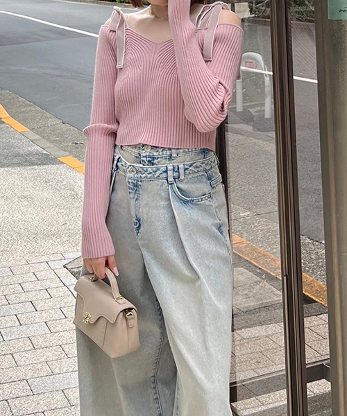 SALE40%OFF】SNIDEL スナイデル ショルダーリボンオフショルニットプル