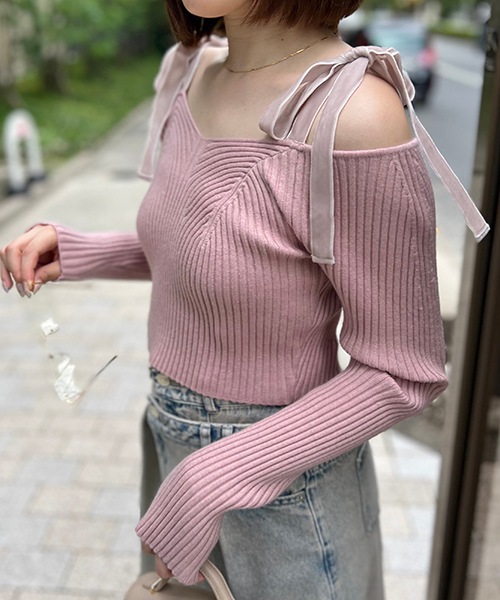 SALE40%OFF】SNIDEL スナイデル ショルダーリボンオフショルニットプル