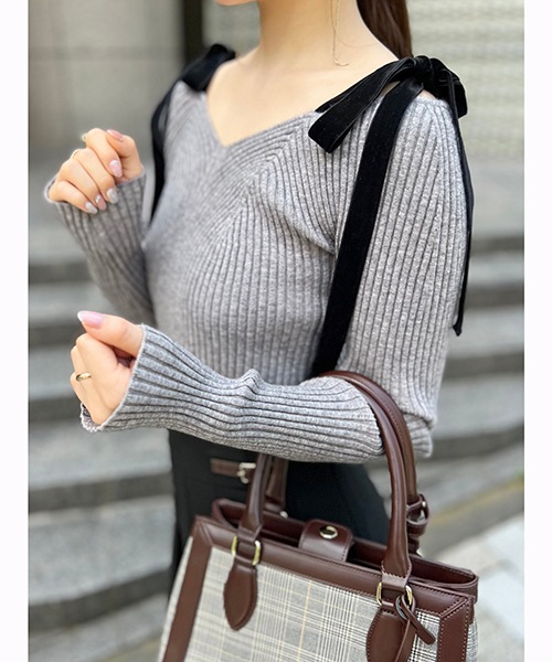 期間限定20%OFF】SNIDEL スナイデル ショルダーリボンオフショルニット