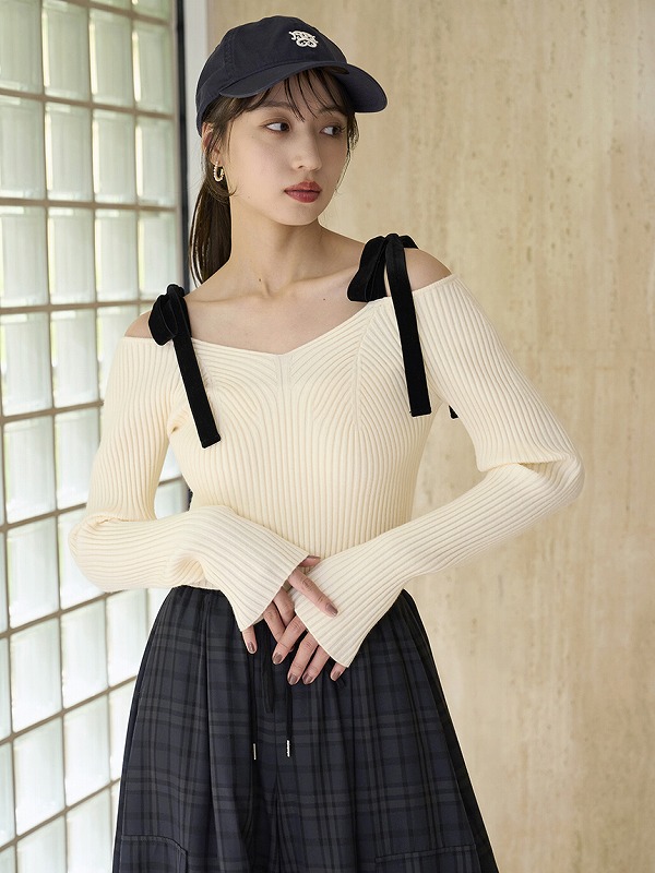 期間限定15%OFF】SNIDEL スナイデル ショルダーリボンオフショル