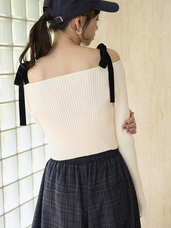 期間限定15%OFF】SNIDEL スナイデル ショルダーリボンオフショルニット