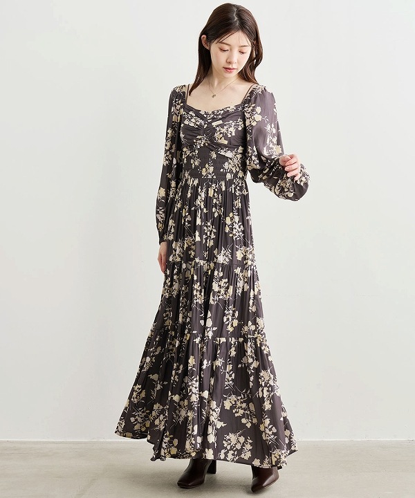 COCODEAL ココディール シャーリングティアードフラワーワンピース