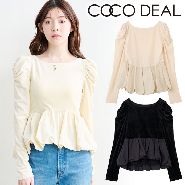 完売色★新品未使用★COCODEAL ベロアドッキングバルーントップス ブラック COCODEAL ココディール ベロアドッキングバルーントップス 76121547