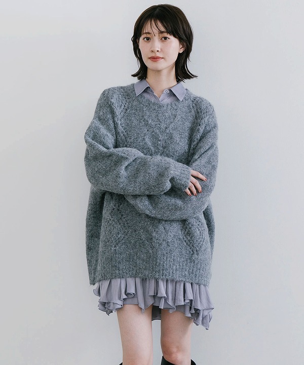 COCO DEAL ケーブルニット×ペプラムシャツ ミニワンピース ケーブルニット×ペプラムシャツミニワンピース｜PETAL ONLINE（ペタル