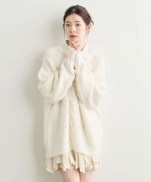 COCODEAL ココディール ケーブルニット×ペプラムシャツミニワンピース