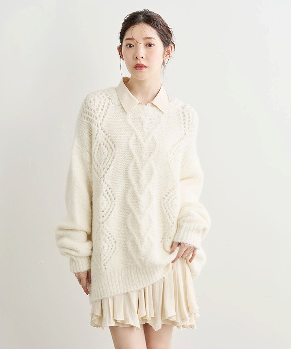 COCODEAL ココディール ケーブルニット×ペプラムシャツミニワンピース