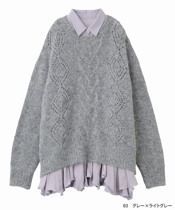 COCODEAL ココディール ケーブルニット×ペプラムシャツミニワンピース