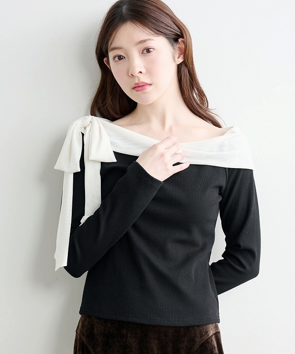 COCODEAL ココディール シアーリボンリブトップス 76121544