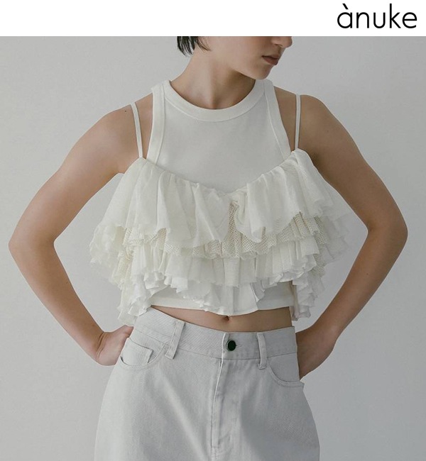 ��5���ָ���10%OFF 5/18(��)�ޤǡ�anuke ����̡���  Mesh Frill Camisole 62610402  /����󥻥������Բľ��� �������ˤ�15���ޤ�¨��ȯ��(���˰ʳ�)��