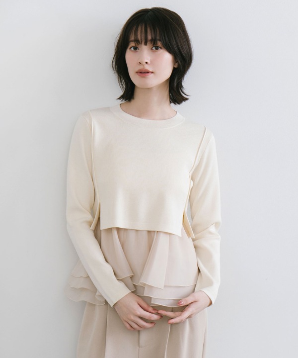 COCO DEAL ペプラムブラウス×パフスリーブニットセット アイボリー ペプラムブラウス×パフスリーブニットセット｜PETAL ONLINE（ペタル