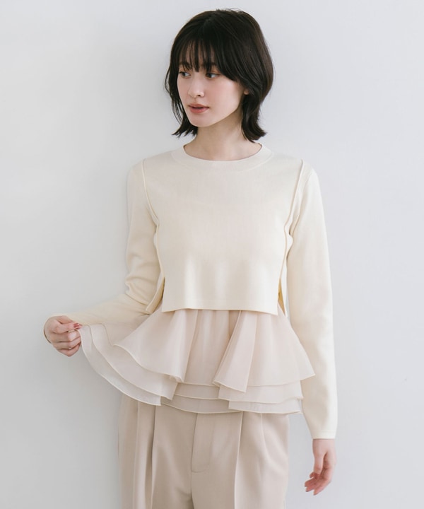 COCODEAL ペプラムブラウス×パフスリーブニットセット 楽天市場