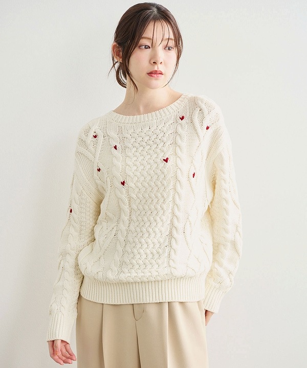 COCO DEAL 刺繍ニットカーディガン チャコール COCODEAL ココディール ケーブルハート刺繍ニット 76631349