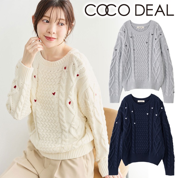COCODEAL ココディール ケーブルハート刺繍ニット 76631349