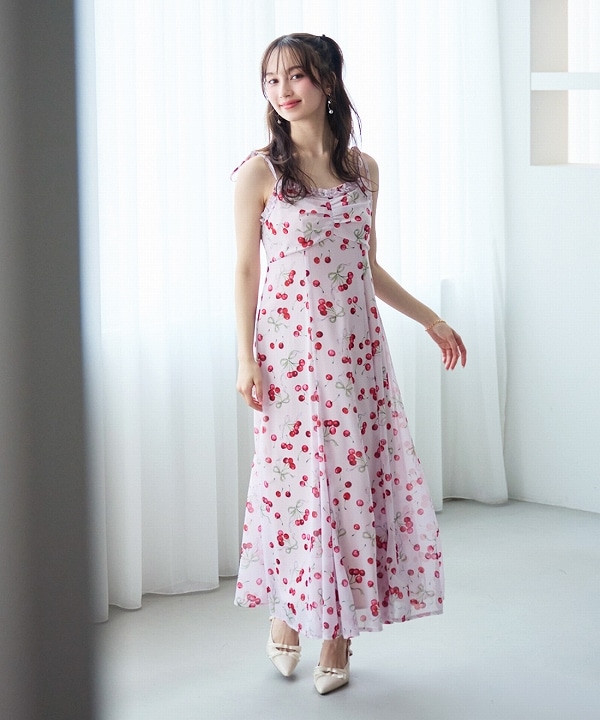 LILLIAN CARAT　チェリーワンピース LILLIAN CARAT リリアンカラット チェリープリントキャミワンピース