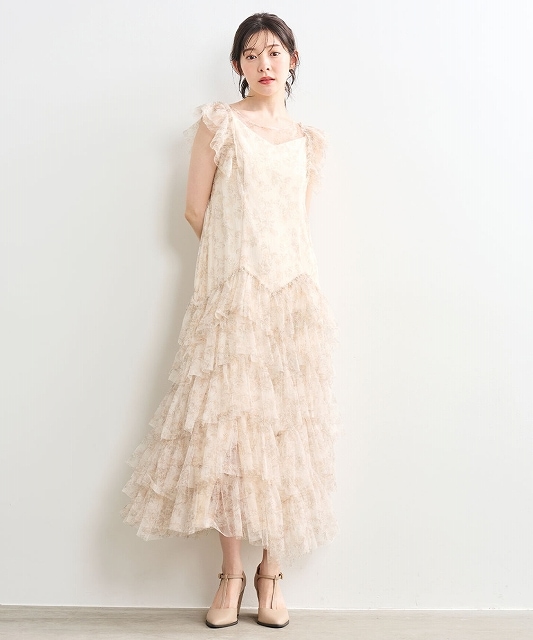 COCODEAL ココディール ラインフラワーチュールフリルワンピース