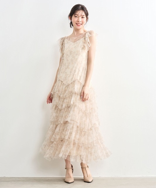 COCODEAL ココディール ラインフラワーチュールフリルワンピース