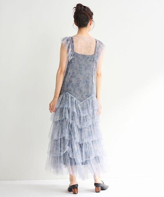 COCODEAL ココディール ラインフラワーチュールフリルワンピース