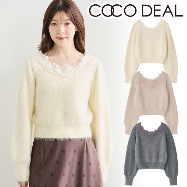 COCODEAL ココディール フェザーレースニットトップス 76631348