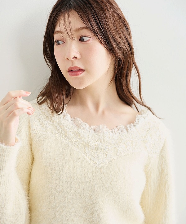 COCODEAL ココディール フェザーレースニットトップス 76631348