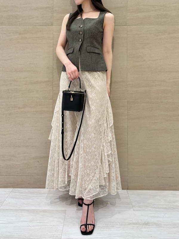 スナイデル　SNIDEL フリルレーススカート　ライトグレー/0 スナイデル SNIDEL フリルレーススカート ライトグレー/0