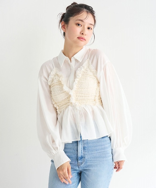 【美品】COCODEALドットフロッキーペプラムシャツ ベージュ ココディール ドットフロッキーペプラムシャツ COCO DEAL