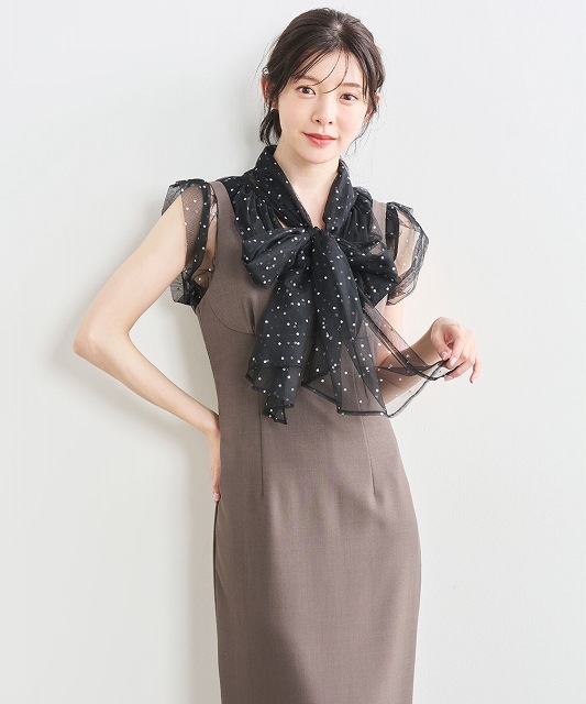 完売色　ココディール　新品タグ付き　ドットチュールリボンブラウス　ブラック 完売色 ココディール 新品タグ付き ドットチュールリボン