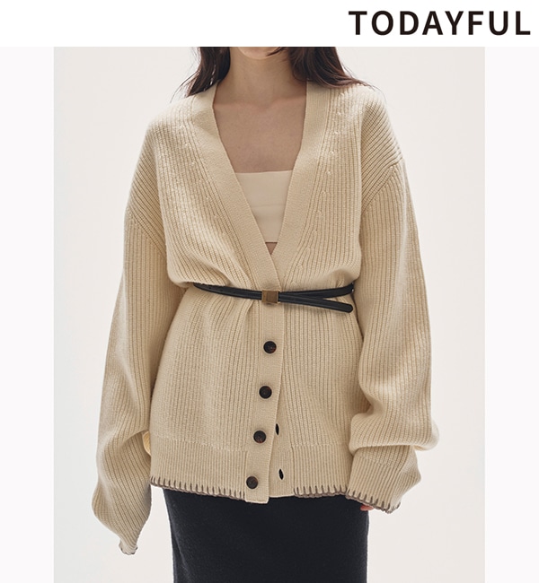 【ご予約会開催中】Wool Ribknit Cardigan - PINK BEIGE (12520519) Todayful(トゥデイフル) 予約商品】TODAYFUL トゥデイフル Wool Ribknit Cardigan