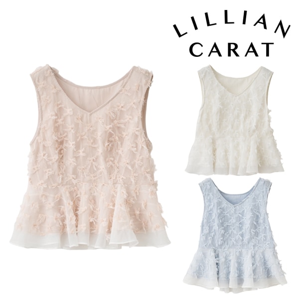 LILLIAN CARAT リリアンカラット 3Dリボンチュールペプラムトップス