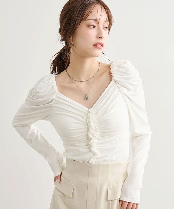 SOLD OUT】【再入荷】COCODEAL ココディール フリルドレープトップス