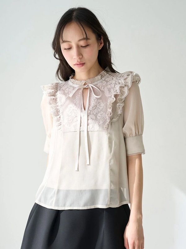 期間限定30%OFF】SNIDEL スナイデル 楊柳シフォンレースブラウス