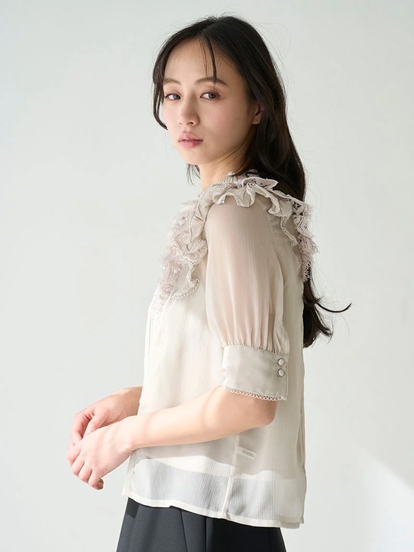 ＼SALE50%OFF+2点購入で10%OFFクーポン有／土日も即日発送/SNIDEL スナイデル 楊柳シフォンレースブラウス SWFB252094  25SS 2025春夏キャンセル返品不可 SNIDEL ＼SALE50%OFF+2点購入で10%OFFクーポン有／即日発送