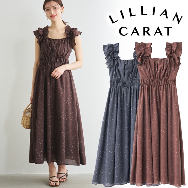 LILLIAN CARAT リリアンカラット 箔ドットプリントフリル