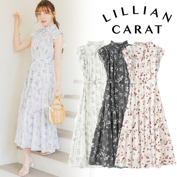 【新品・タグ付き】リリアンカラット　バリエーションプリントティアードワンピース SALE30%OFF／土日も即日発送/LILLIAN CARAT リリアンカラット