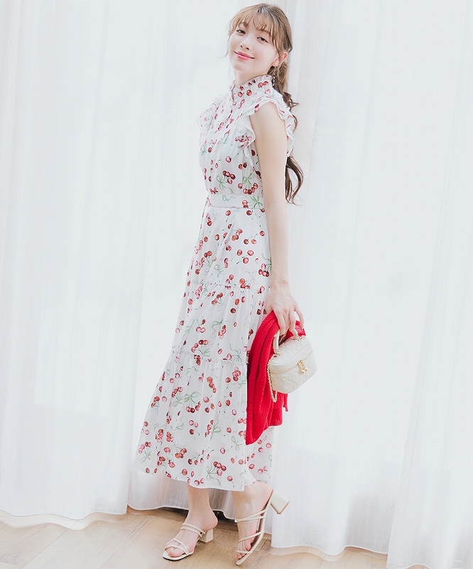 リリアンカラット バリエーションプリントティアードワンピース チェリー　S SALE20%OFF】LILLIAN CARAT リリアンカラット バリエーション
