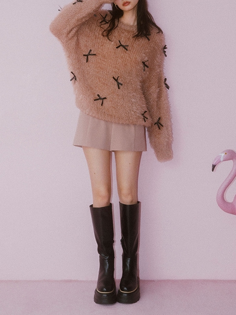 本物 極美品 シャネル COCO装飾 リボン付き 半袖 リブニット セーター CHANEL - 本物 極美品 シャネル COCO装飾 リボン付き 半袖 リブニット