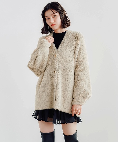 COCO DEAL Wフェイスロングフェザー カーディガン