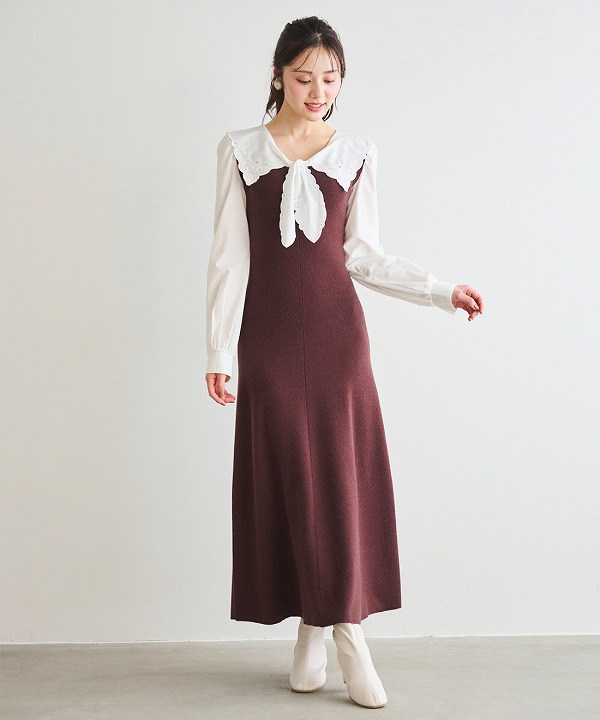 LILLIAN CARAT リリアンカラット エンブロイダリーカラーニット