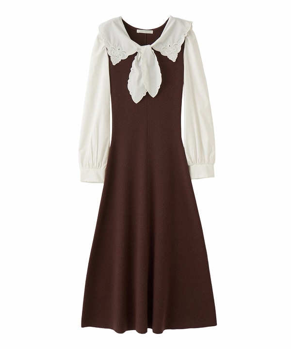 LILLIAN CARATチュールティアードフリルニットドッキングワンピース