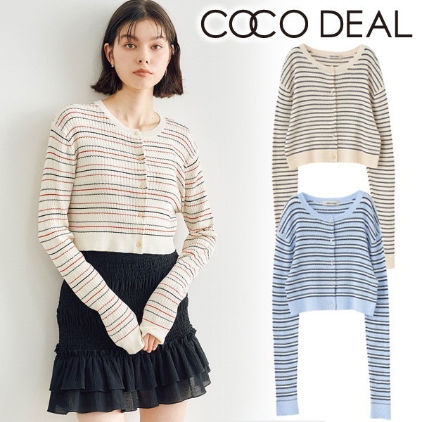 COCODEAL ココディール ボーダーケーブルニットカーディガン