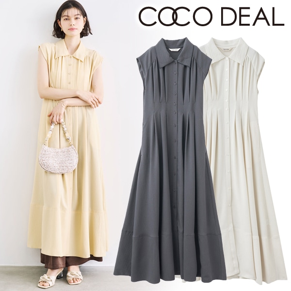 COCO DEAL ノースリーブシャツワンピース アイボリー COCODEAL ノースリーブシャツワンピース 75215398|apricot