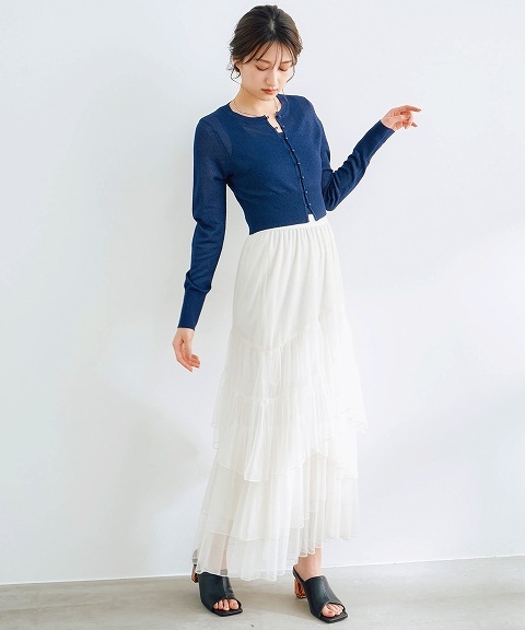 ココディール　アシメプリーツティアードチュールスカート SALE20%OFF】COCODEAL ココディール アシメプリーツティアードチュール