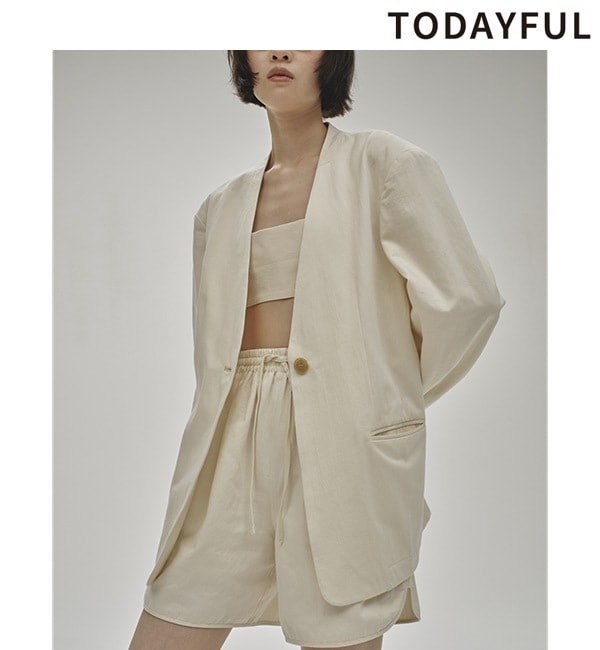 todayful Collarless Cottonsatin Jacket