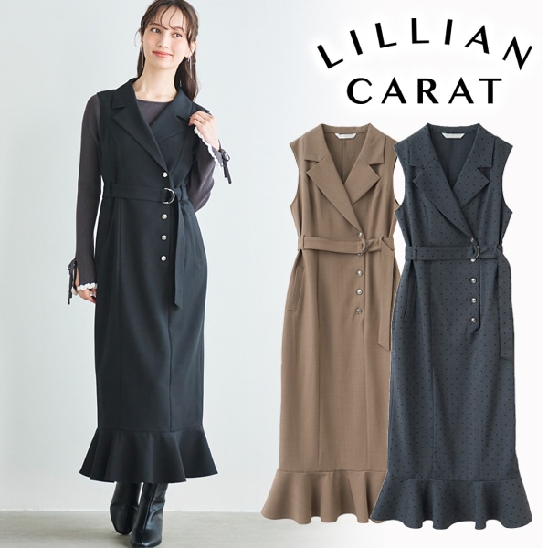 LILLIAN CARAT リリアンカラット ヘムフレアジャケットワンピース