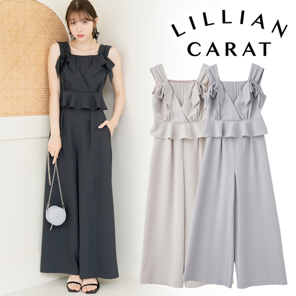 LILLIAN CARAT リリアンカラットリボンペプラムトップス＆パンツセット LILLIAN CARAT リリアンカラット リボンペプラムトップス＆パンツ