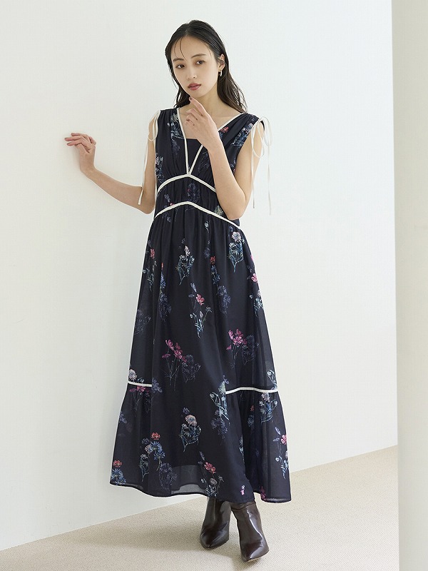 SNIDEL フラワードロストディティールワンピース 0 BRW 00サイズあり】フラワードロストディティールワンピース(マキシ