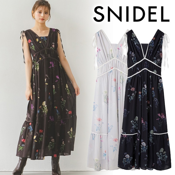 SNIDEL スナイデル フラワードロストディティールワンピース 00サイズあり】フラワードロストディティールワンピース(マキシ