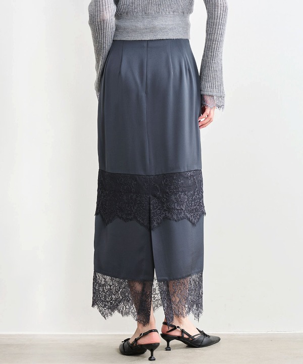 SOLD OUT】COCODEAL ココディール レーストリムサテンナロースカート