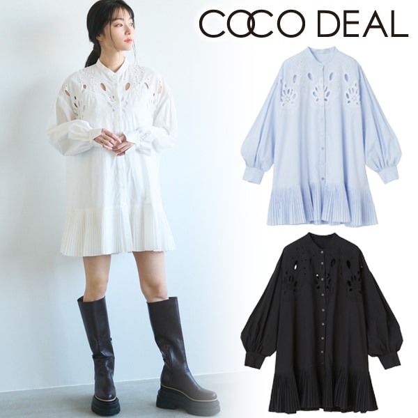COCO DEAL ブラック エンブロイダリーコットンペプラムミニワンピース 新品未使用COCODEAL エンブロイダリーコットンペプラムミニ